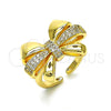 Oro Laminado Multi Stone Ring, Gold Filled Style Bow Design, with White Cubic Zirconia, Polished, Golden Finish, 01.60.0022 (One size fits all)