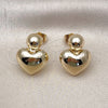 Oro Laminado Stud Earring, Gold Filled Style Heart and Ball Design, Polished, Golden Finish, 02.60.0159