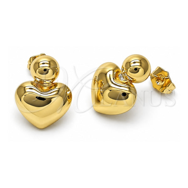 Oro Laminado Stud Earring, Gold Filled Style Heart and Ball Design, Polished, Golden Finish, 02.60.0159