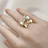 Oro Laminado Multi Stone Ring, Gold Filled Style Bow Design, with White Cubic Zirconia, Polished, Golden Finish, 01.60.0026 (One size fits all)