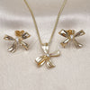 Oro Laminado Earring and Pendant Adult Set, Gold Filled Style Bow and Baguette Design, with White Cubic Zirconia, Polished, Golden Finish, 10.60.0003