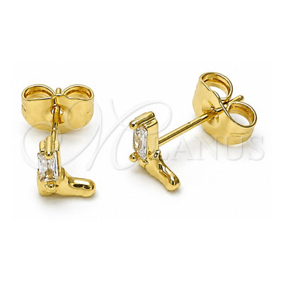 Oro Laminado Stud Earring, Gold Filled Style Shoes and Baguette Design, Polished, Golden Finish, 02.60.0163