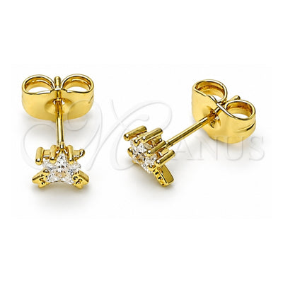 Oro Laminado Stud Earring, Gold Filled Style with White Cubic Zirconia, Polished, Golden Finish, 02.60.0164