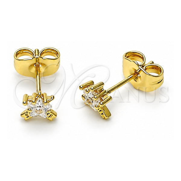 Oro Laminado Stud Earring, Gold Filled Style with White Cubic Zirconia, Polished, Golden Finish, 02.60.0164