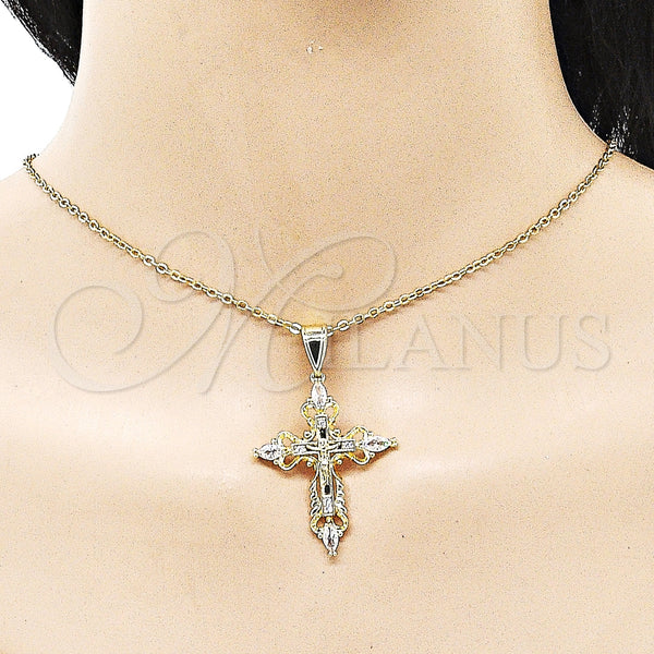 Gold Filled Pendant — Religious Pendant Cross and Crucifix Design with White — alternate product view — SKU 156790 | Oro Laminado dije — Religious Pendant cruz and Crucifix diseño with blanco — SKU 156790