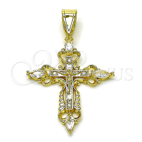 Gold Filled Pendant — Religious Pendant Cross and Crucifix Design with White — main product view — SKU 156790 | Oro Laminado dije — Religious Pendant cruz and Crucifix diseño with blanco — SKU 156790