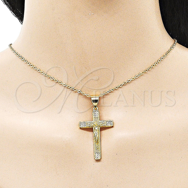Gold Filled Pendant — Religious Pendant Cross and Crucifix Design with White — alternate product view — SKU 156795 | Oro Laminado dije — Religious Pendant cruz and Crucifix diseño with blanco — SKU 156795
