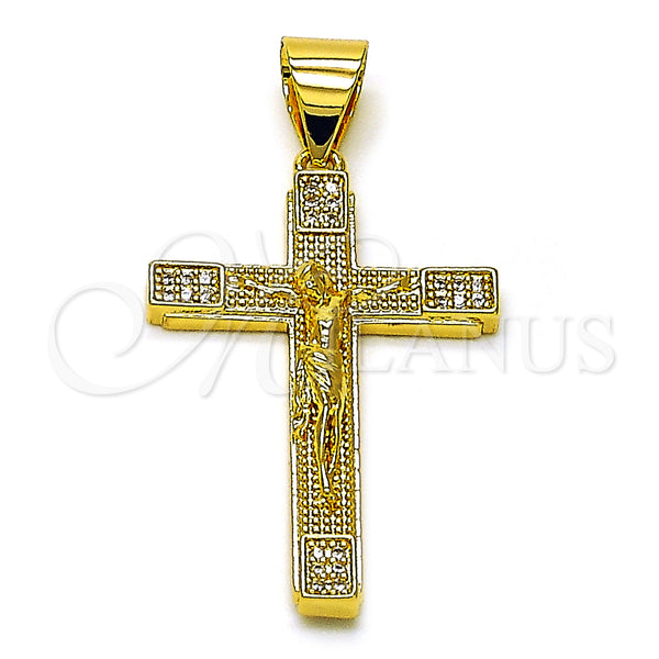 Gold Filled Pendant — Religious Pendant Cross and Crucifix Design with White — main product view — SKU 156795 | Oro Laminado dije — Religious Pendant cruz and Crucifix diseño with blanco — SKU 156795