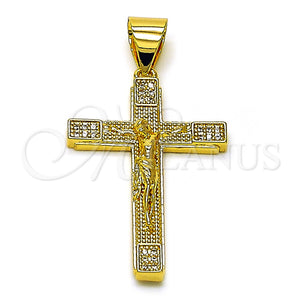 Gold Filled Pendant — Religious Pendant Cross and Crucifix Design with White — main product view — SKU 156795 | Oro Laminado dije — Religious Pendant cruz and Crucifix diseño with blanco — SKU 156795