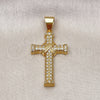 Oro Laminado Religious Pendant, Gold Filled Style Cross Design, with White Cubic Zirconia, Polished, Golden Finish, 05.342.0216