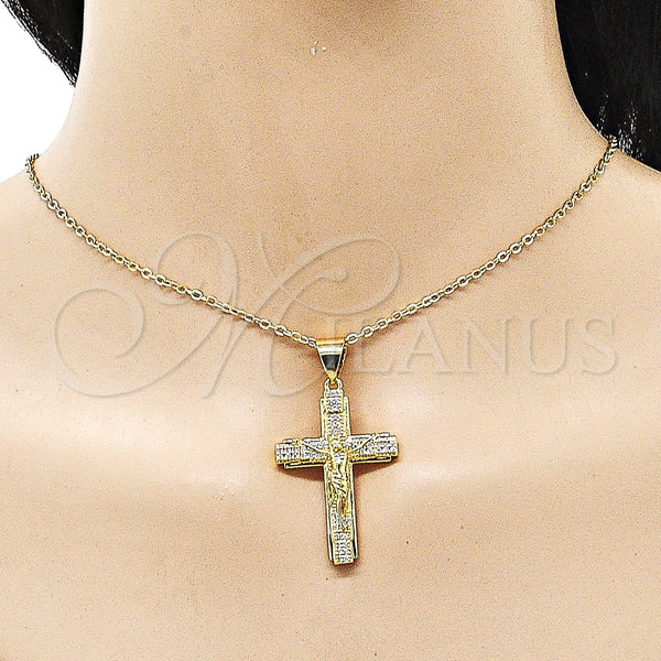 Gold Filled Pendant — Religious Pendant Cross and Crucifix Design with White — alternate product view — SKU 156797 | Oro Laminado dije — Religious Pendant cruz and Crucifix diseño with blanco — SKU 156797
