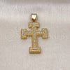 Oro Laminado Religious Pendant, Gold Filled Style Cross Design, with White Cubic Zirconia, Polished, Golden Finish, 05.342.0220