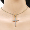 Oro Laminado Religious Pendant, Gold Filled Style Cross Design, with White Cubic Zirconia, Polished, Golden Finish, 05.342.0222