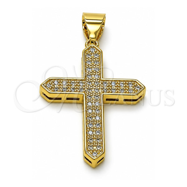 Oro Laminado Religious Pendant, Gold Filled Style Cross Design, with White Cubic Zirconia, Polished, Golden Finish, 05.342.0223