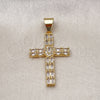 Oro Laminado Religious Pendant, Gold Filled Style Cross Design, with White Cubic Zirconia, Polished, Golden Finish, 05.342.0229
