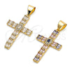 Oro Laminado Religious Pendant, Gold Filled Style Cross Design, with White Cubic Zirconia, Polished, Golden Finish, 05.342.0229