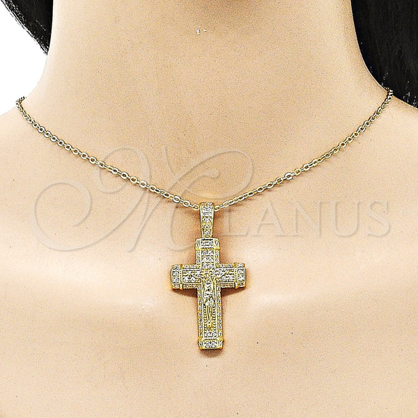 Gold Filled Pendant — Religious Pendant Crucifix and Cross Design with White — alternate product view — SKU 156815 | Oro Laminado dije — Religious Pendant Crucifix and cruz diseño with blanco — SKU 156815
