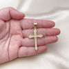 Oro Laminado Religious Pendant, Gold Filled Style Cross Design, with White Micro Pave, Polished, Golden Finish, 05.342.0231