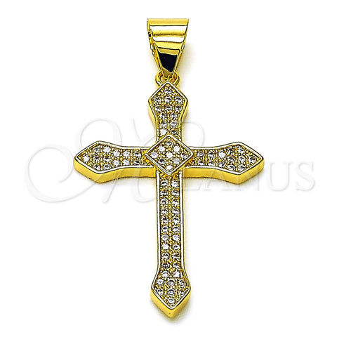 Oro Laminado Religious Pendant, Gold Filled Style Cross Design, with White Micro Pave, Polished, Golden Finish, 05.342.0231