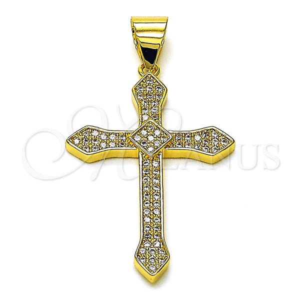 Oro Laminado Religious Pendant, Gold Filled Style Cross Design, with White Micro Pave, Polished, Golden Finish, 05.342.0231