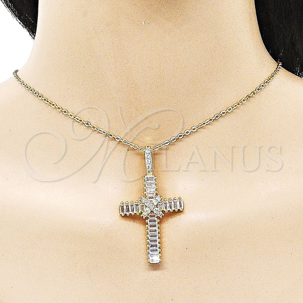 Gold Filled Pendant — Religious Pendant Cross and Baguette Design with White — alternate product view — SKU 156817 | Oro Laminado dije — Religious Pendant cruz and Baguette diseño with blanco — SKU 156817