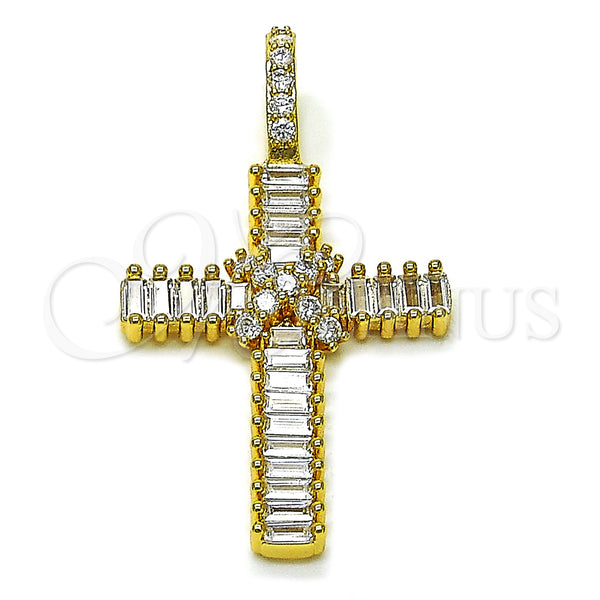 Gold Filled Pendant — Religious Pendant Cross and Baguette Design with White — main product view — SKU 156817 | Oro Laminado dije — Religious Pendant cruz and Baguette diseño with blanco — SKU 156817