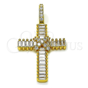 Gold Filled Pendant — Religious Pendant Cross and Baguette Design with White — main product view — SKU 156817 | Oro Laminado dije — Religious Pendant cruz and Baguette diseño with blanco — SKU 156817