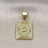 Oro Laminado Fancy Pendant, Gold Filled Style Initials Design, Diamond Cutting Finish, Golden Finish, 05.411.0036
