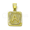Oro Laminado Fancy Pendant, Gold Filled Style Initials Design, Diamond Cutting Finish, Golden Finish, 05.411.0036