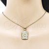 Oro Laminado Fancy Pendant, Gold Filled Style Initials Design, Diamond Cutting Finish, Golden Finish, 05.411.0041