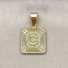 Oro Laminado Fancy Pendant, Gold Filled Style Initials Design, Diamond Cutting Finish, Golden Finish, 05.411.0041