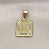 Oro Laminado Fancy Pendant, Gold Filled Style Initials Design, Diamond Cutting Finish, Golden Finish, 05.411.0044