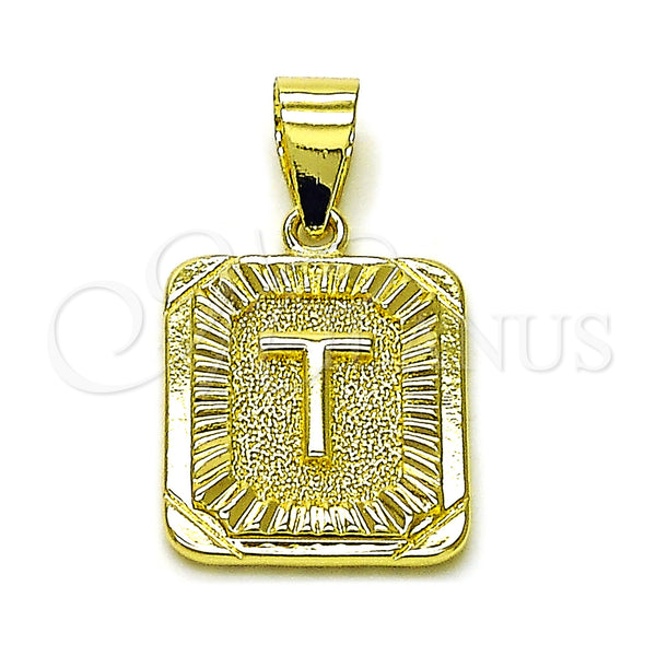 Oro Laminado Fancy Pendant, Gold Filled Style Initials Design, Diamond Cutting Finish, Golden Finish, 05.411.0050