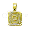 Oro Laminado Fancy Pendant, Gold Filled Style Initials Design, Diamond Cutting Finish, Golden Finish, 05.411.0052