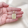 Oro Laminado Fancy Pendant, Gold Filled Style Initials Design, Diamond Cutting Finish, Golden Finish, 05.411.0056