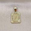 Oro Laminado Fancy Pendant, Gold Filled Style Initials Design, Diamond Cutting Finish, Golden Finish, 05.411.0057