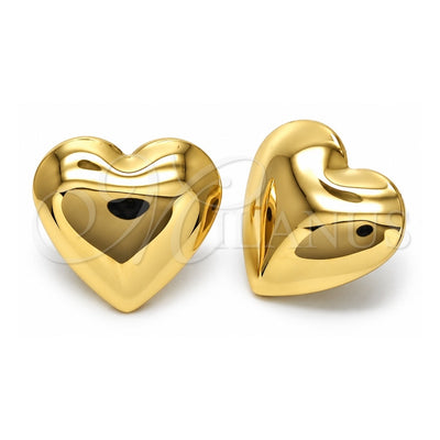 Oro Laminado Stud Earring, Gold Filled Style Heart and Hollow Design, Polished, Golden Finish, 02.411.0037