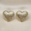 Oro Laminado Stud Earring, Gold Filled Style Heart and Hollow Design, Diamond Cutting Finish, Golden Finish, 02.411.0041