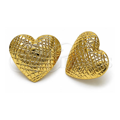 Oro Laminado Stud Earring, Gold Filled Style Heart and Hollow Design, Diamond Cutting Finish, Golden Finish, 02.411.0041