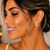 Oro Laminado Stud Earring, Gold Filled Style Hollow and Disco Design, Polished, Golden Finish, 02.411.0044