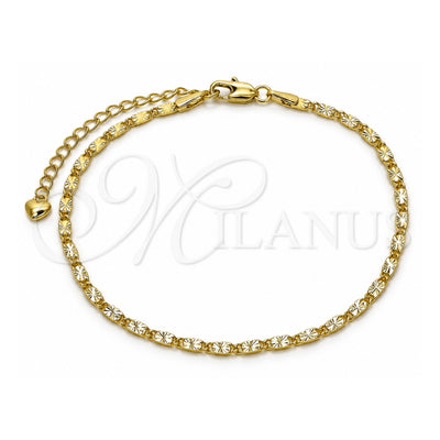 Oro Laminado Basic Anklet, Gold Filled Style Mariner Design, Diamond Cutting Finish, Golden Finish, 03.213.0291.09 (Thickness, 9 Inches Length)