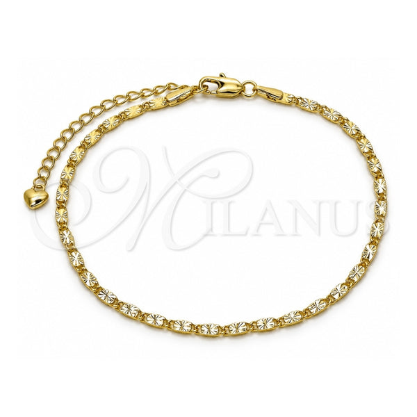 Oro Laminado Basic Anklet, Gold Filled Style Mariner Design, Diamond Cutting Finish, Golden Finish, 03.213.0291.09 (Thickness, 9 Inches Length)