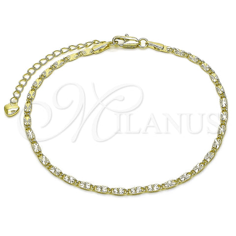 Oro Laminado Basic Anklet, Gold Filled Style Mariner Design, Diamond Cutting Finish, Golden Finish, 03.213.0291.09 (Thickness, 9 Inches Length)