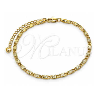 Oro Laminado Basic Anklet, Gold Filled Style Mariner Design, Diamond Cutting Finish, Golden Finish, 03.213.0292.09 (03 MM Thickness, 9 Inches Length)