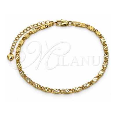 Oro Laminado Basic Anklet, Gold Filled Style Mariner Design, Diamond Cutting Finish, Golden Finish, 03.213.0293.09 (03 MM Thickness, 9 Inches Length)