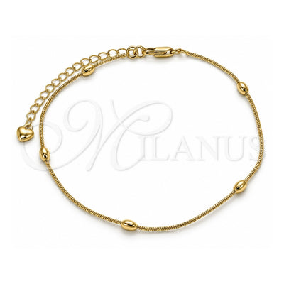 Oro Laminado Basic Anklet, Gold Filled Style Rat Tail and Ball Design, Polished, Golden Finish, 03.213.0295.09 (01 MM Thickness, 9 Inches Length)