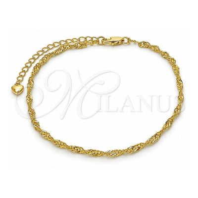 Oro Laminado Basic Anklet, Gold Filled Style Singapore Design, Diamond Cutting Finish, Golden Finish, 03.213.0296.09 (03 MM Thickness, 9 Inches Length)