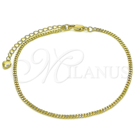 Oro Laminado Basic Anklet, Gold Filled Style Miami Cuban Design, Diamond Cutting Finish, Golden Finish, 04.213.0157.09 (02 MM Thickness, 9 Inches Length)