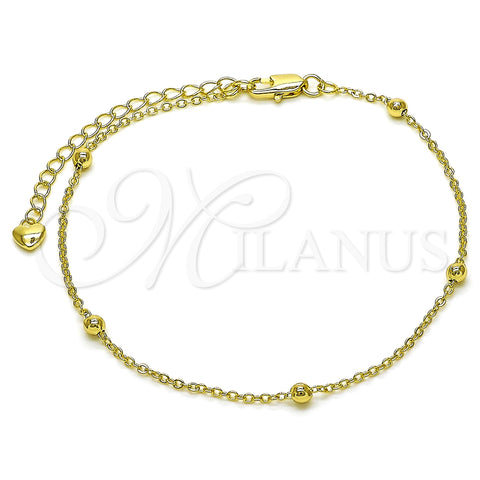Oro Laminado Basic Anklet, Gold Filled Style Rolo and Ball Design, Polished, Golden Finish, 04.213.0325.09 (02 MM Thickness, 9 Inches Length)