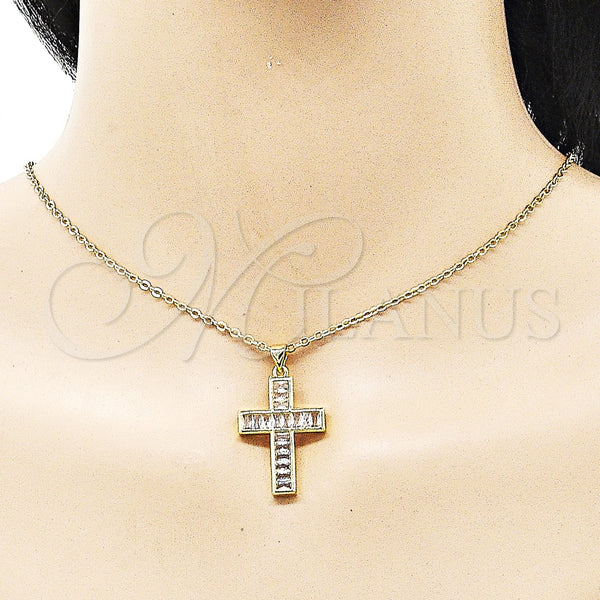 Gold Filled Pendant — Religious Pendant Cross and Baguette Design with White — alternate product view — SKU 156902 | Oro Laminado dije — Religious Pendant cruz and Baguette diseño with blanco — SKU 156902